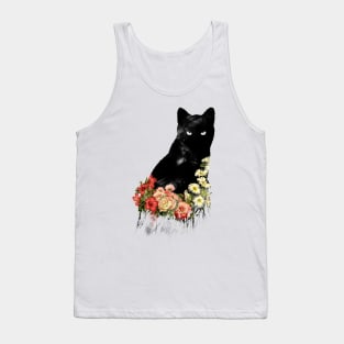 Black Cat Vintage Flower Good Luck by Tobe Fonseca Tank Top